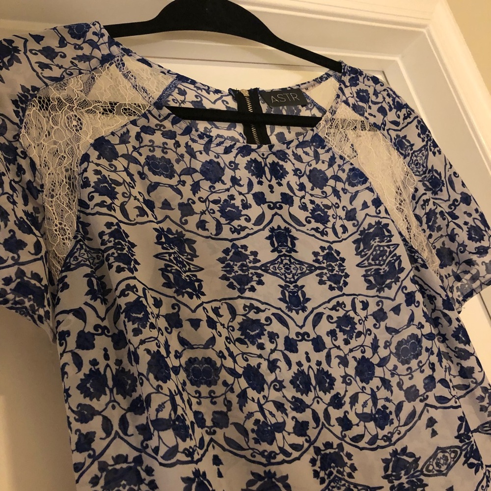 White and blue shirt with lace detail!
